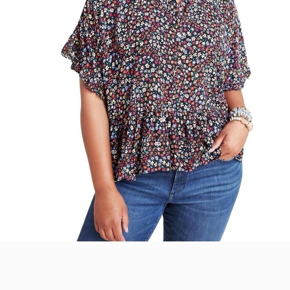 ANTHROPOLOGIE MAEVE Floral Print Flutter Sleeve Women's Top Size Large - Picture 4 of 14